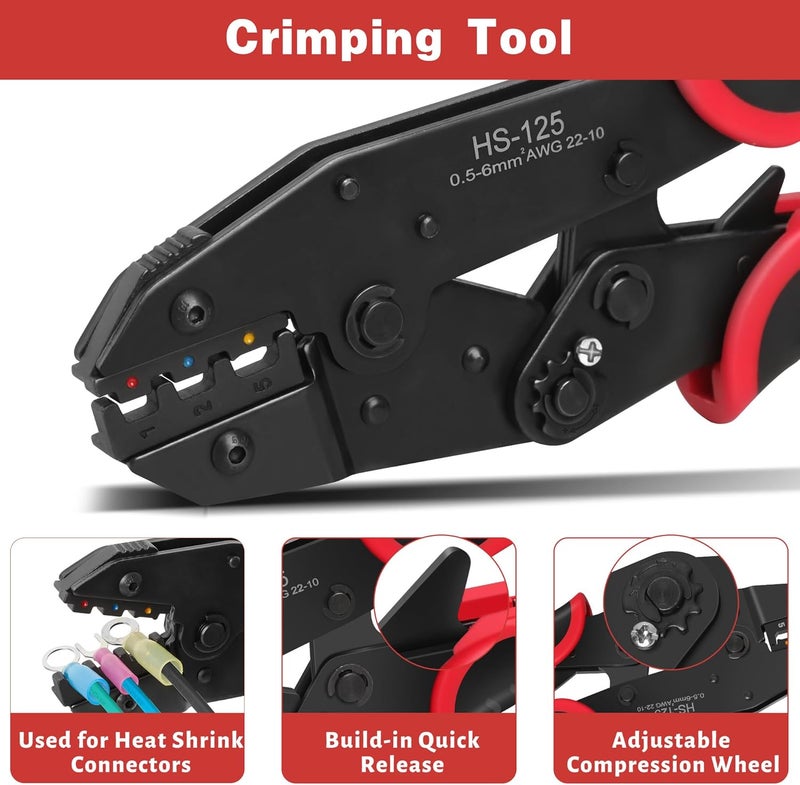 Kuject Wire Stripper and Crimping Tool Kit, 3 in 1 Self-Adjusting Wire Stripping for 10-24 AWG with Crimping Tool Set for Heat Shrink Connectors AWG22-10 - Image 4